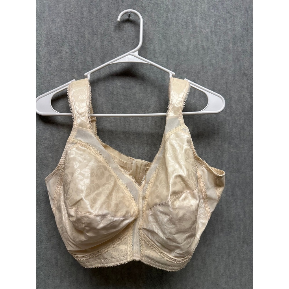Playtex 18 Hour Bra 44D Natural Beige Floral Jacquard Wirefree Support 4693